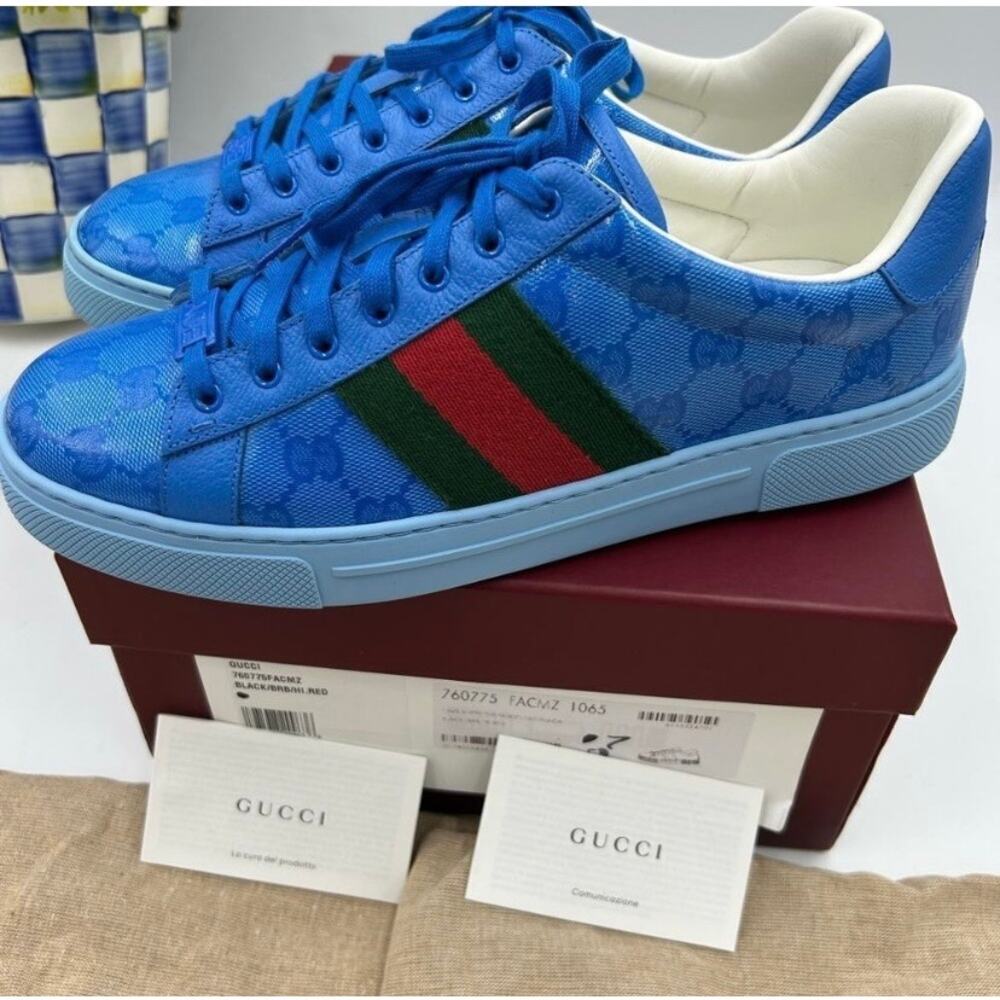 Men's Gucci ace crystal canvas low top sneakers size 7 fits 7.5US made in Italy - Picture 5 of 13
